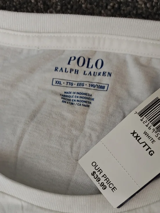 Polo by Ralph Lauren White Short Sleeve Tee with Navy Logo - Picture 3 of 4